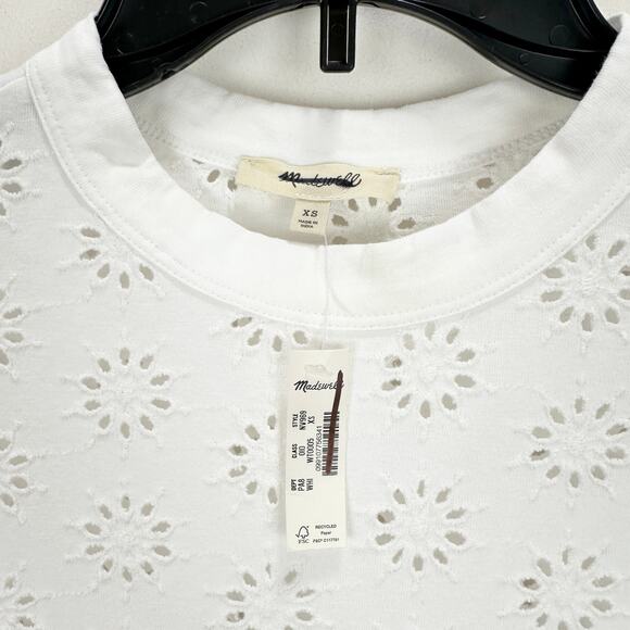 Madewell Embroidered Wide Sleeve Boxy Tee White Cotton Oversized XS NWT - Picture 9 of 13